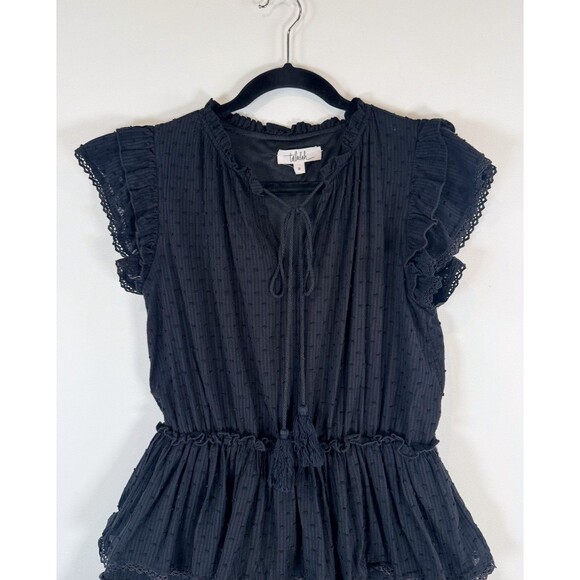 Talulah Womens Dress Black Mini Layered Ruffle Swiss Dot V Neck Fit Flare Small - Picture 6 of 11